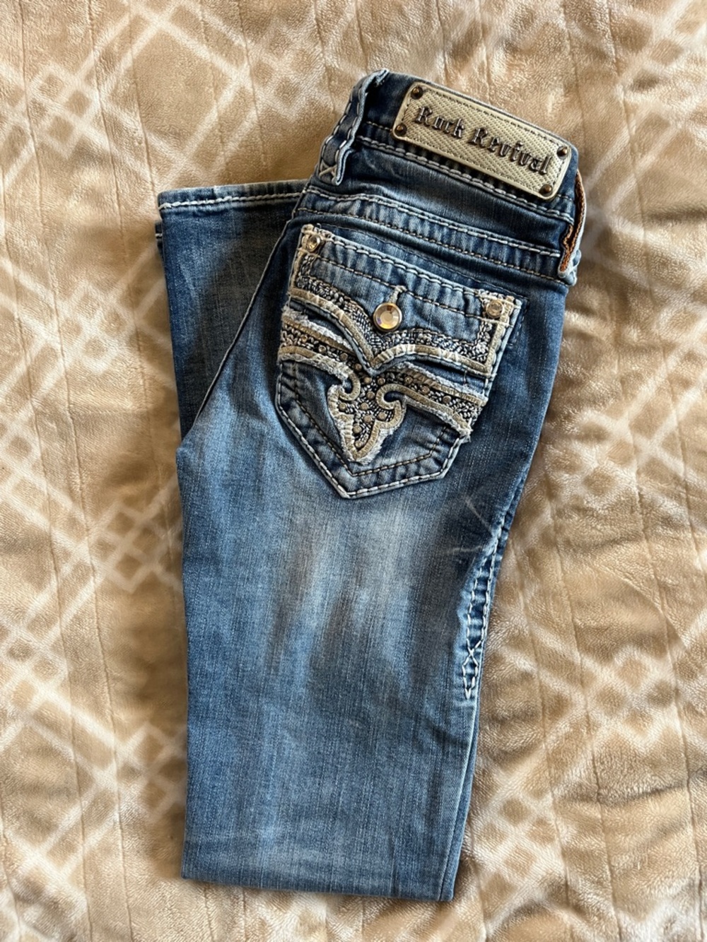 Rock Revival Medium Blue Skinny Jeans with Embellished Pocket